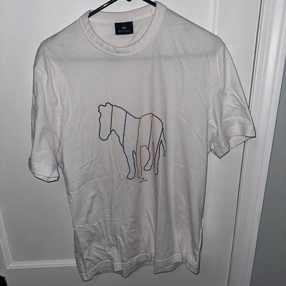 Paul Smith White T Shirt - Rainbow Horse Design - Men's Medium - Picture 1 of 6